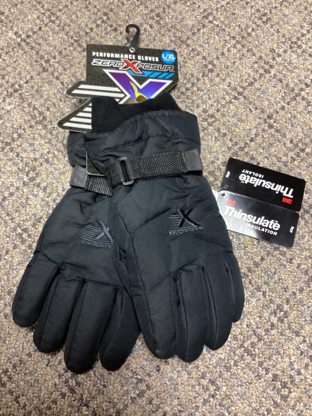 ZeroXposur Black Thinsulate Kids Winter Gloves Size Youth L/XL NWT